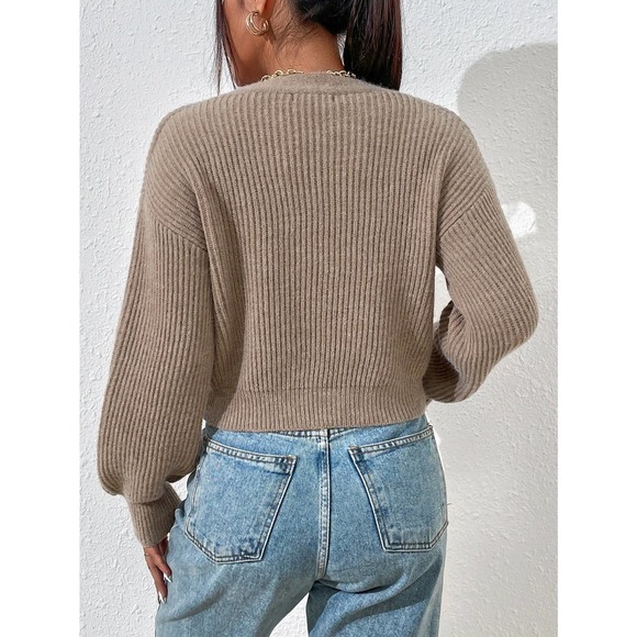 Minimalist Drop Shoulder Ribbed Knit Cardigan sweater - Picture 4 of 4